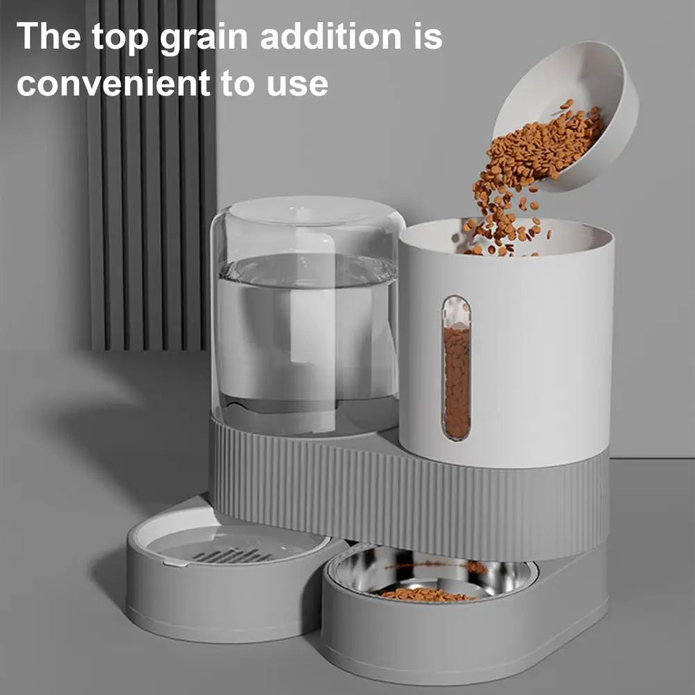 Automatic Cat Feeder Automatic Pet Feeder Water Dispenser Set for Cats Dogs 2-in-1 Food Bowl with Stainless Steel Insert