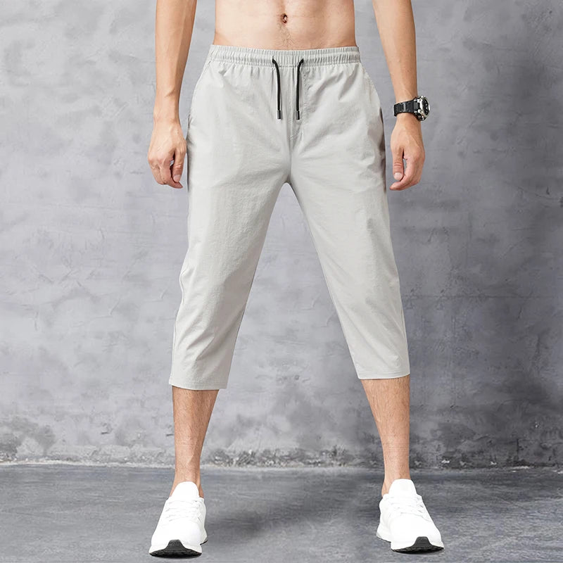8XL 3/4 Length Men's Shorts Quick Drying Ice Silk Sport Shorts Summer Breeches Long Calf Bermuda Board Beach Elastic Big Size