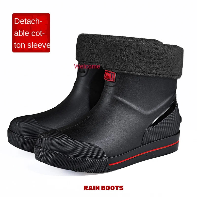 Snow Warm Thick Rain Boots, Kitchen Waterproof and Anti Slip Rain Shoes, Men's Fashionable and Wear-resistant Water Shoes