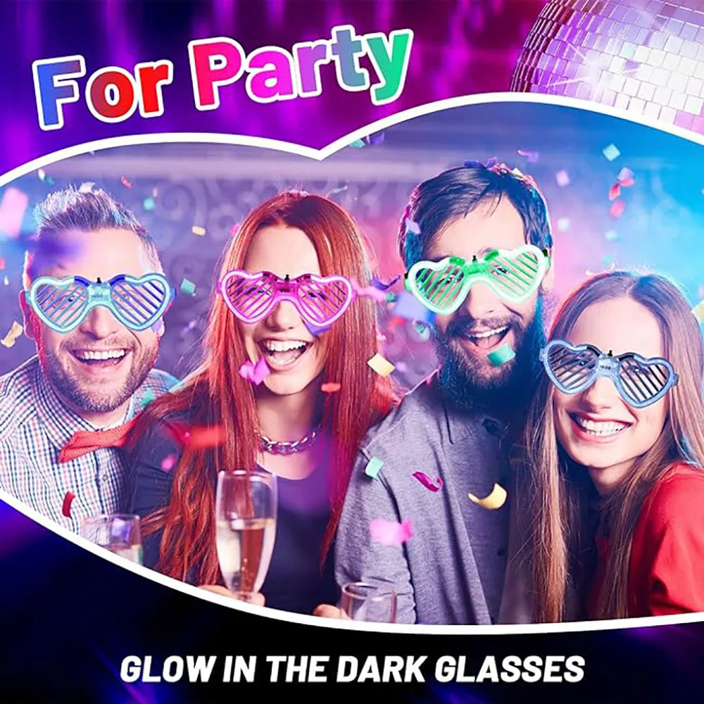 5/10/20/30Pcs Glow In The Dark Glasses Heart Shaped LED Light Up Sunglasses Glow Neon Party Favor for Kids Adults Party Supplies