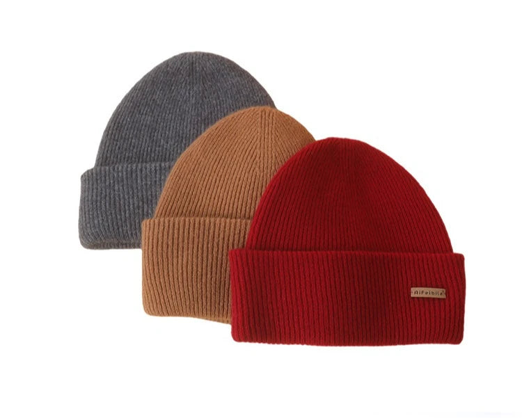 100% Merino Wool Double-Sided Beanie for Men Women Thick Soft Warm Winter Skull Caps Solid Color Knitted Beanies Hat