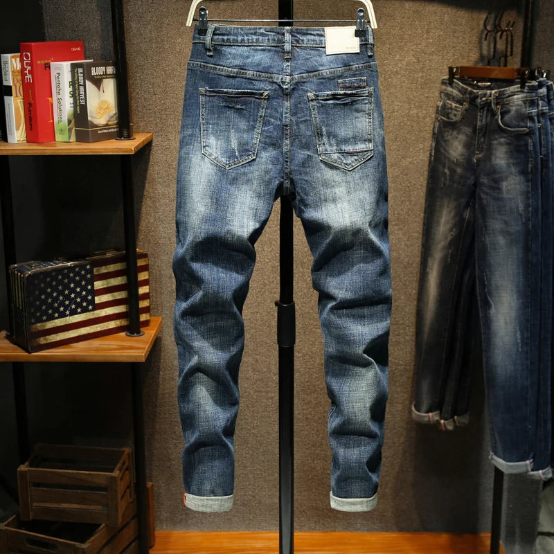KSTUN Jeans Men New Arrivals Autumn Winter Direct Straight Retro Blue Stretch Vintage Casaul Streetwear Moto Biker Jeans Size 40