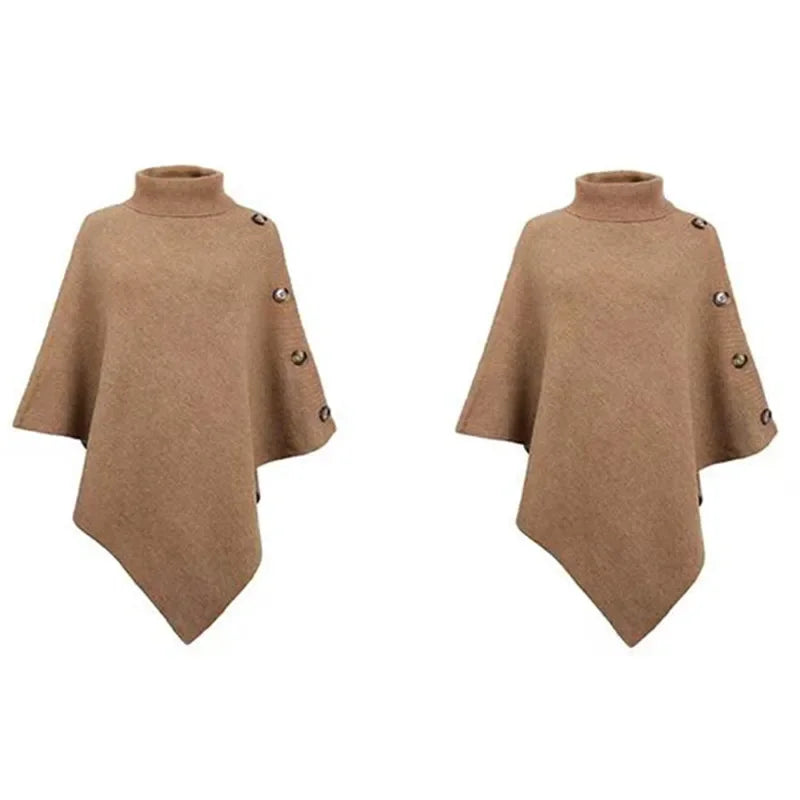 Fashion Winter Women Turtleneck Irregular Loose Pullover Shawl Cape Sweater Solid Color Autumn Knitted Long Tops Casual Clothing