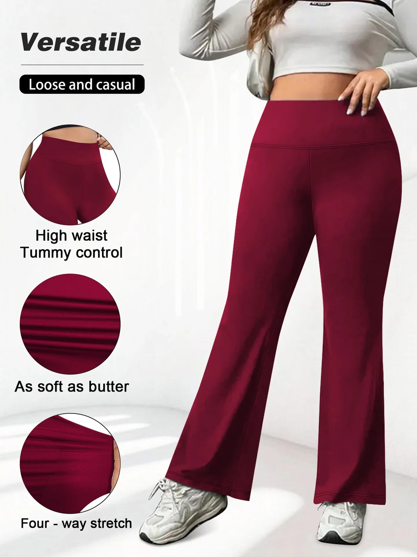 Plus Size Flared Yoga Pants High Waist Tummy Control Wide Leg Elastic Spring Autumn Slim Fitness Leggings