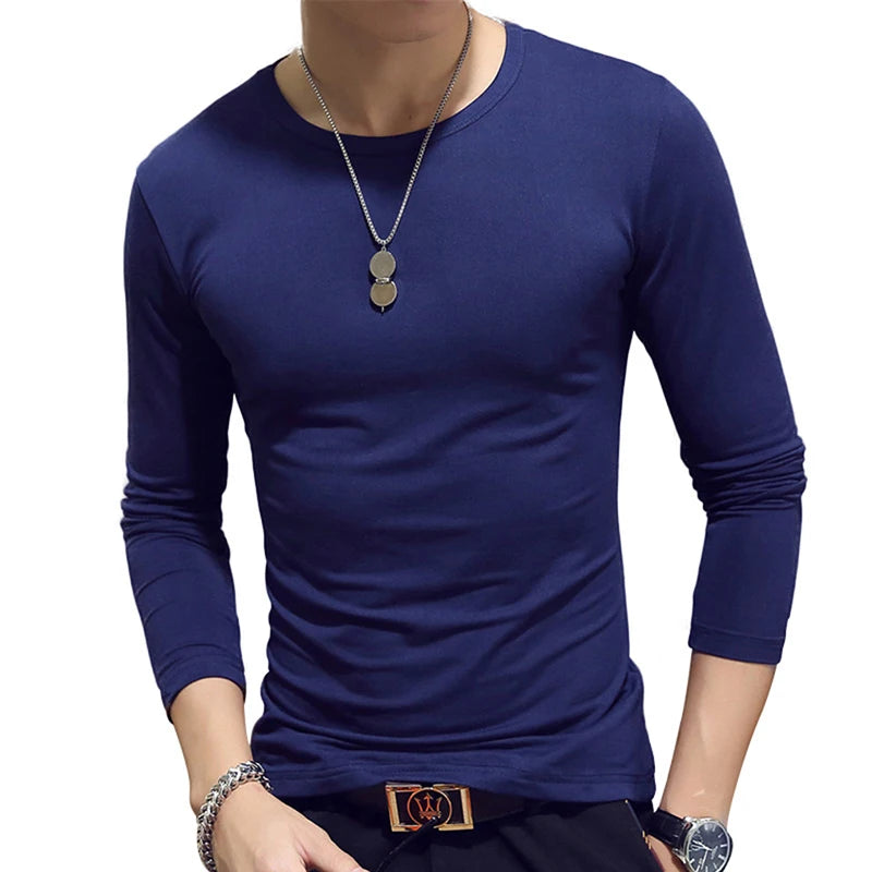 Spring Autumn Period Long Sleeve Cultivate One's Morality Men's T-shirt O-neck Solid Polyester T Shirt Men Red Blue Black