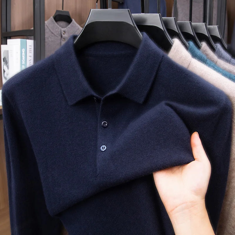 100% Australian Merino Wool Sweater, 360g Thickened Anti-Pilling, Polo Collar Gold Quality Pullover