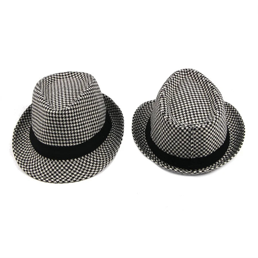 Spring Summer New Vintage Checked Top Hat Men's Middle-aged and Elderly Woolen Gentleman's Hat Jazz Hat