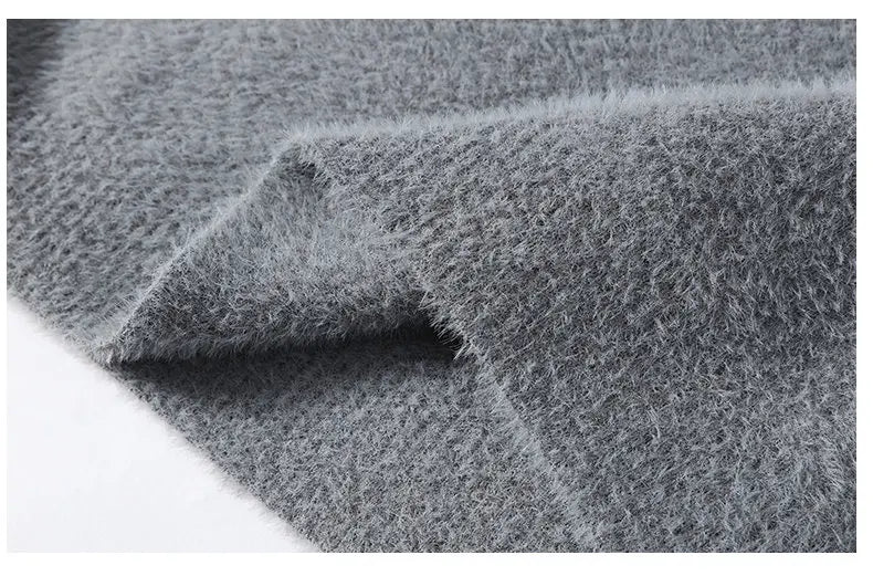 Thickened Winter Semi High Neck Knitted Sweater with Anti Pilling Splicing Men's Casual Long Sleeved Bottom Printed Pullover