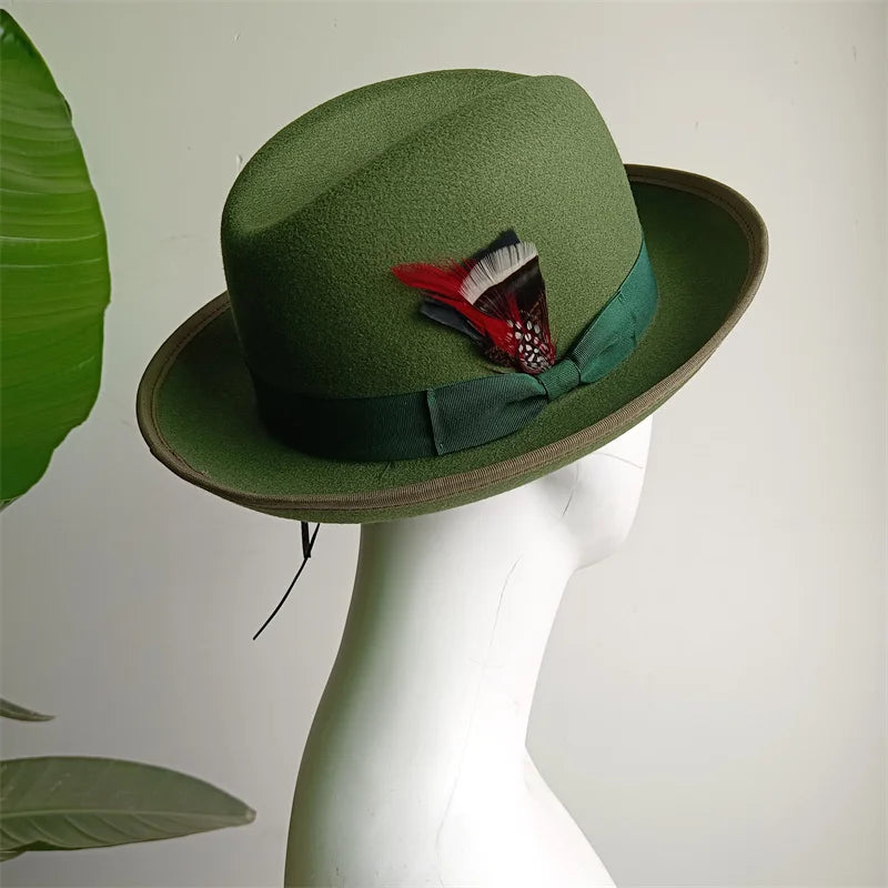 Green Retro Men's Spring Hat Unisex Men's Bow Women's Curved Brim Wide Brim Sun Hat Straw Hat Beach Hat sombrero hombre