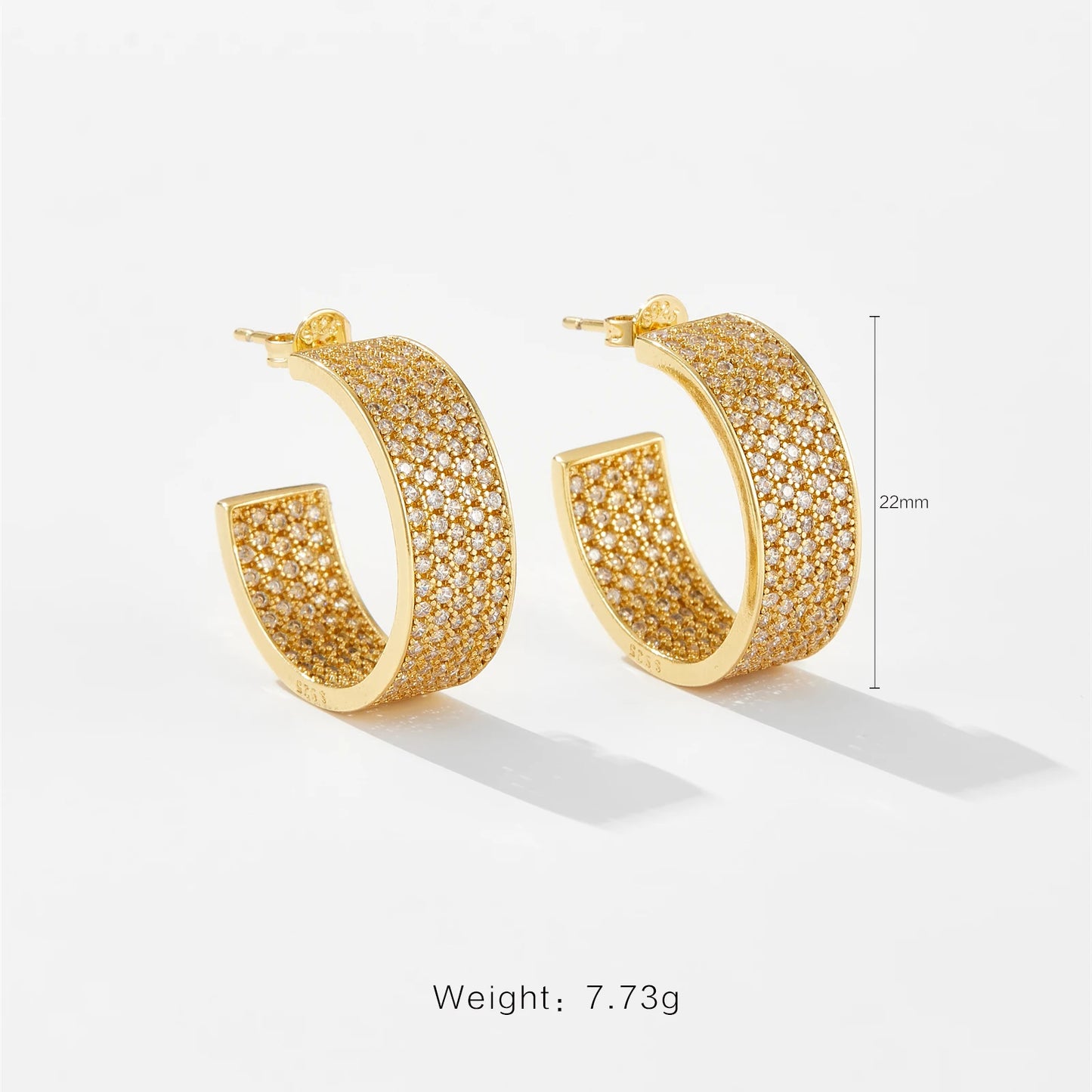 DPLAOPA 925 Sterling Silver Gold 22.5MM Hoops Piercing Clips Zircon Earring CZ Pendiente Clips Rock Punk Fine Jewelry