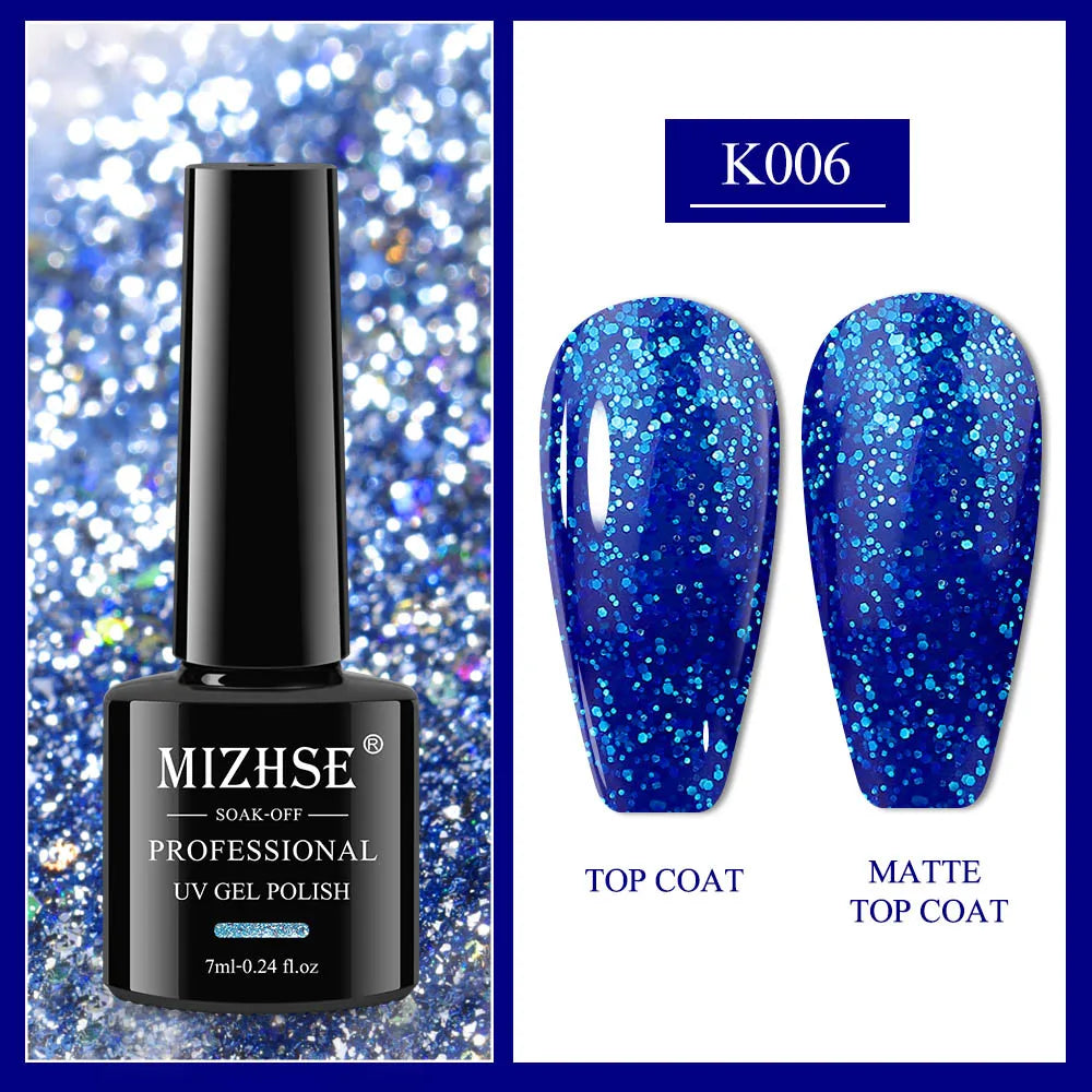MIZHSE 7ML Reflective Top Coat Gel Nail Polish Shiny Glitter Vernis Semi Permanent Varnish Nail Gel Polish for Manicure Nail Art