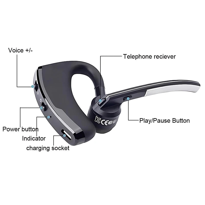 V8 V9 Wireless Bluetooth Business Headset Ear-Hook Left Right Ear Universal Earphone Long Standby With HD Mic Call Sport Music