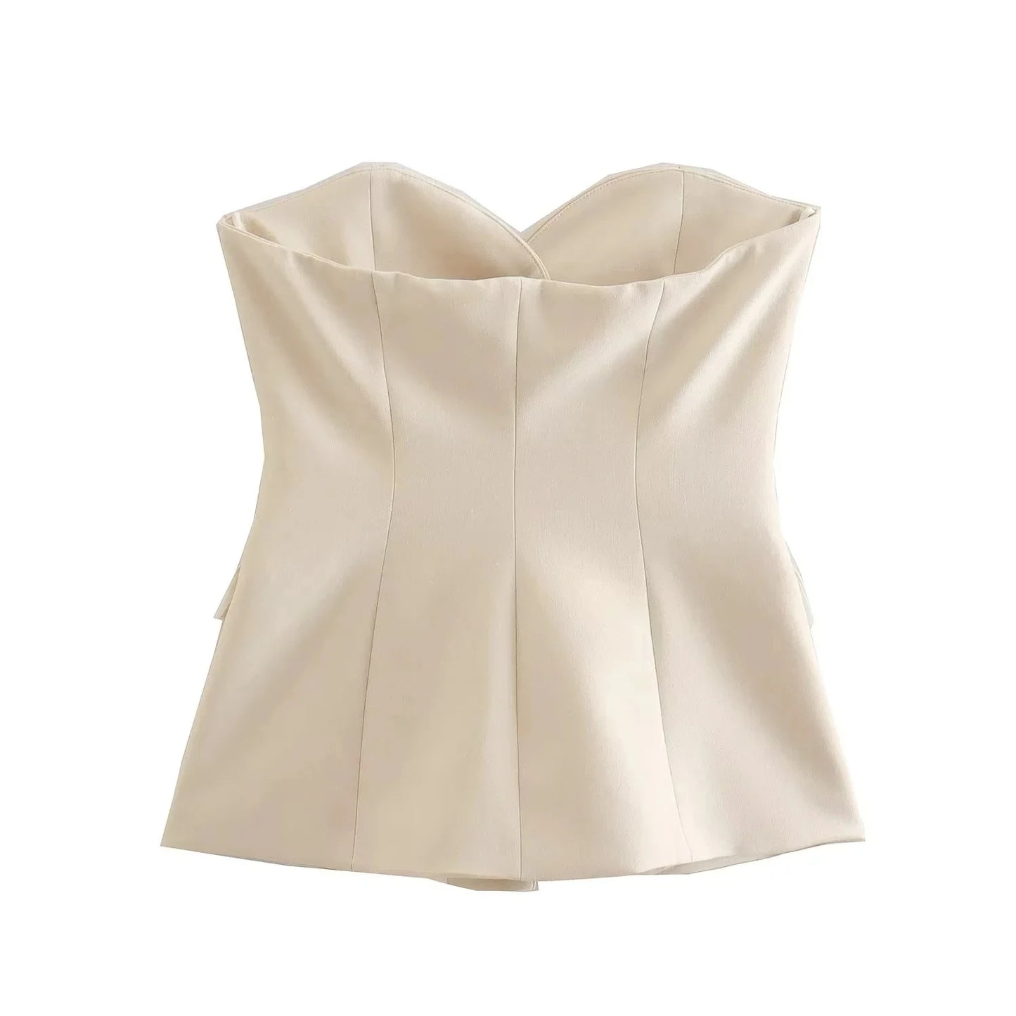 HH 2024 Women Solid Tube Top Pant Suit Sleeveless Off Shoulder Single Breasted Tube Top+All-match Straight Trousers Set TRAF