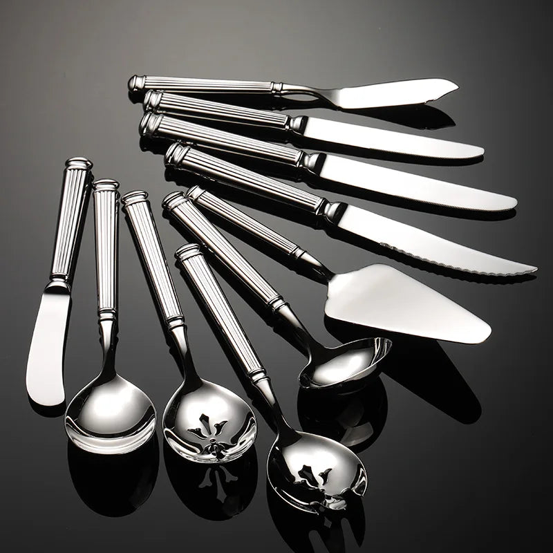 High Value 420 Stainless Steel Roman Cutlery Set Public Spoon Fork Knives Silverware Western Hotel Table Decoration Luxury Gift
