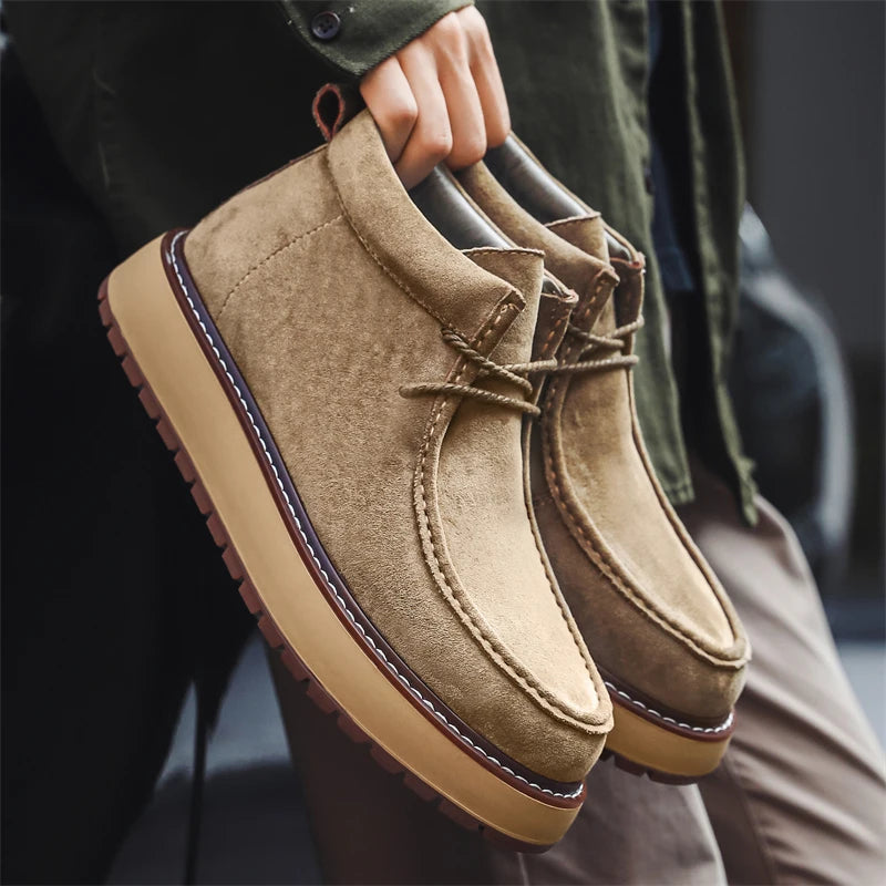 Autumn Men Platform Shoes Suede Leather Work Shoes Fashion Design Lace-up High Quality Ankle Boots Casual British Outdoor Shoes