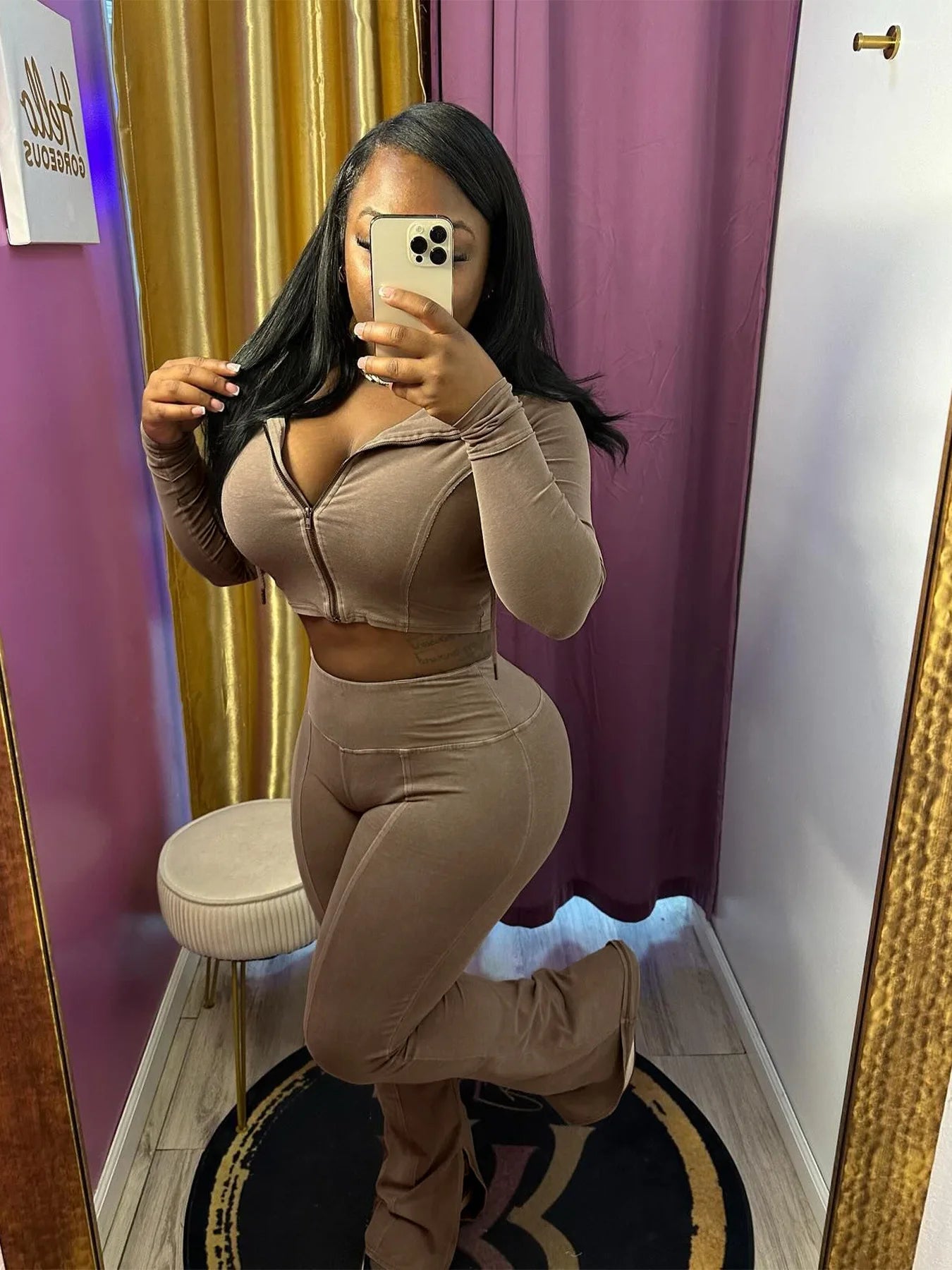 CM.YAYA Fashion Women's Set Long Sleeve Hooded Jacket and Slit Hem Flare Pants 2024 Fitness Two 2 Piece Set Outfits Tracksuit