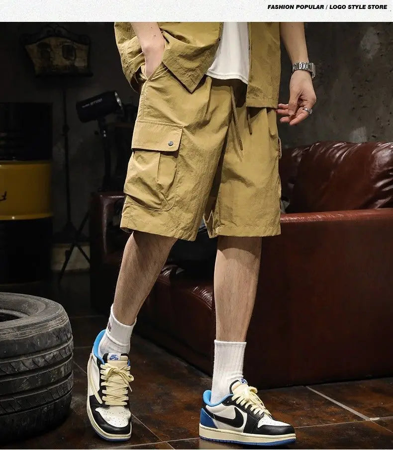 Trendy Cargo Summer Clothes Set Men Short Sleeve Shirt with Pockets And Shorts Solid Casual Safari Outdoor Outfits