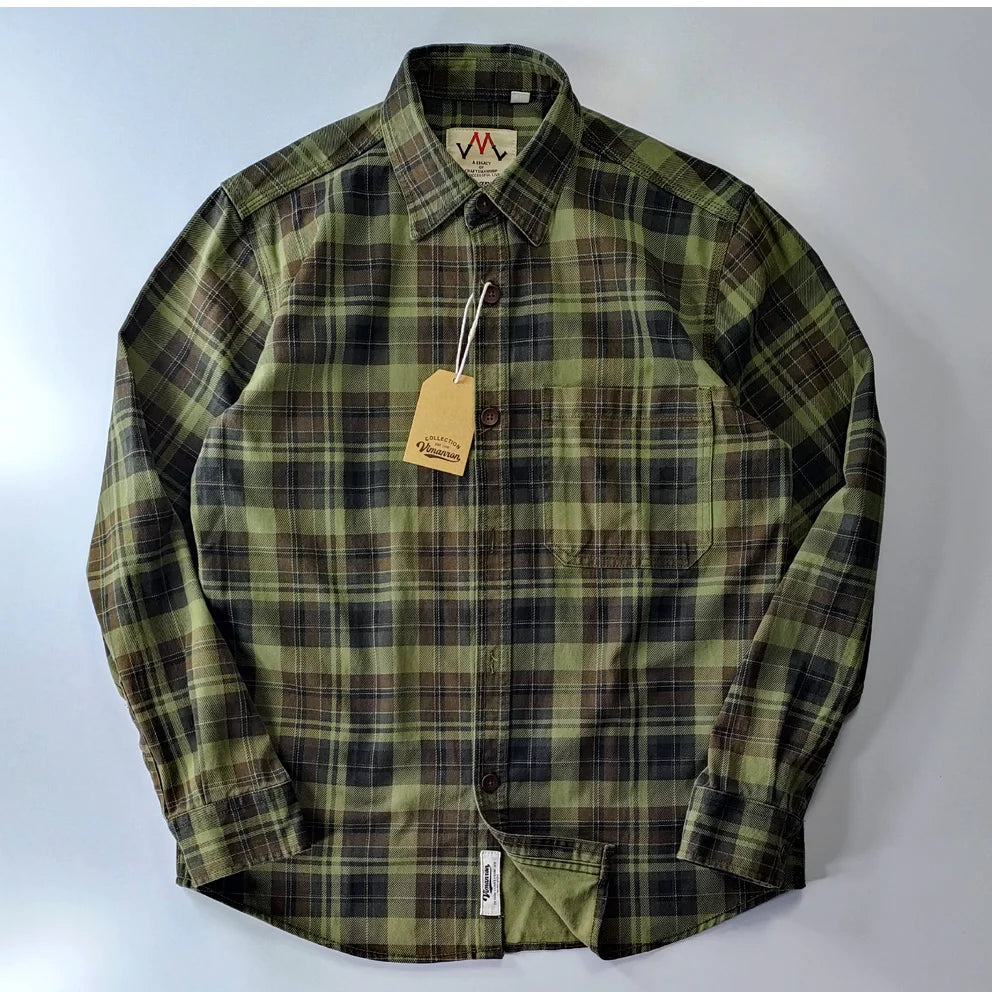 Spring and autumn new cotton washed male casual plaid shirt male thick long-sleeved shirt coat