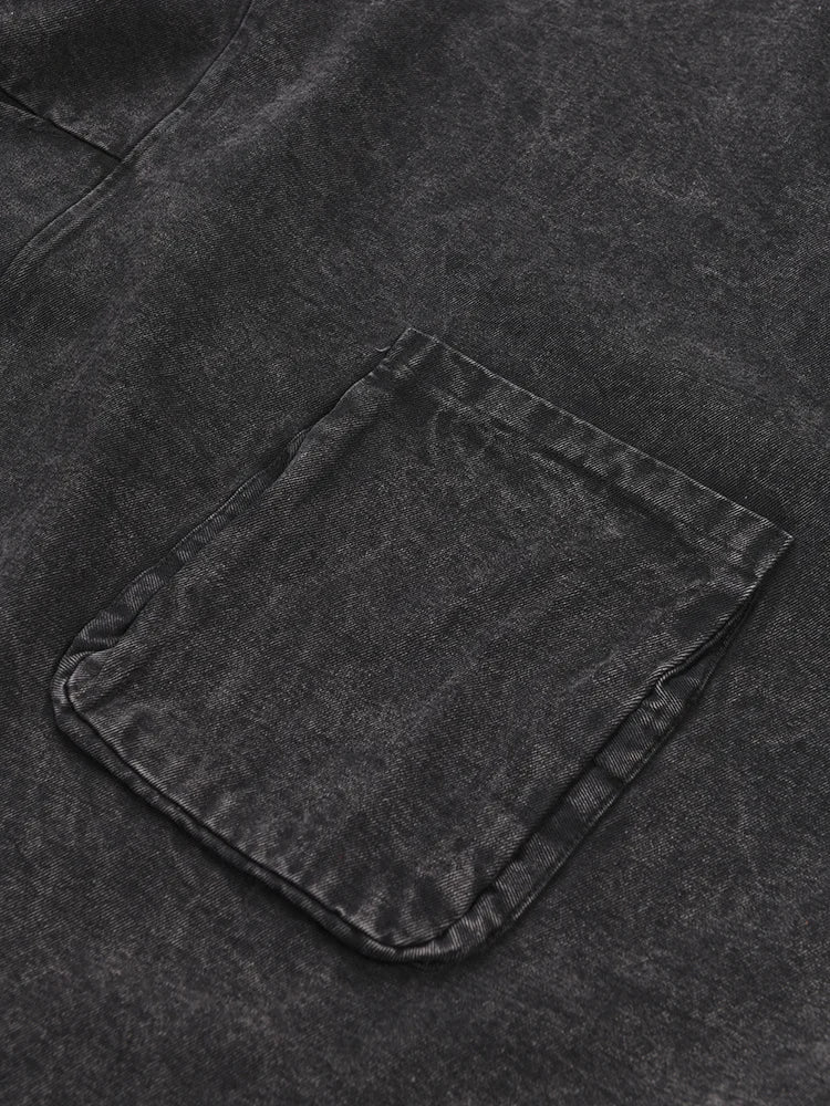 [EAM] Loose Fit Black Denim Big Size Sweatshirt New High Collar Long Sleeve Women Big Size Fashion Spring Autumn 2026 1K166