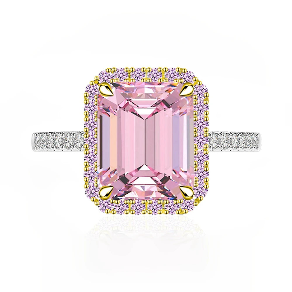 Wong Rain Classic 925 Sterling Silver 5.5CT Emerald Cut Citrine Pink Sapphire Gemstone Engagement Jewelry Wedding Women Ring