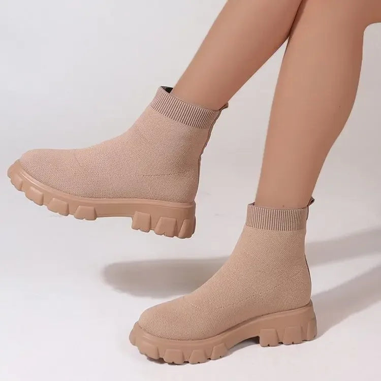 Mesh Women's Ankle Boots Fashion Women's Sock Boots Comfortable Breathable Slip-on Womens Boots High-top Women Thick-soled Shoes