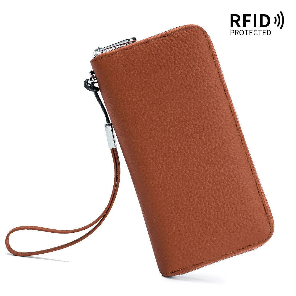 RFID Function Wallet for Women Geniune Leather Luxury Design Long Zipper Handbags Cowhide Card Bags Female Fashion Purse