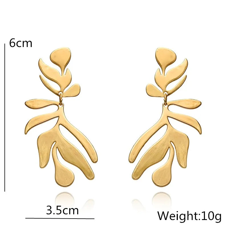 European Exaggerate Metal Statement Earrings for Women Vintage Fashion Round Star Leaf Irregular Geometry Long Earrings Jewelry