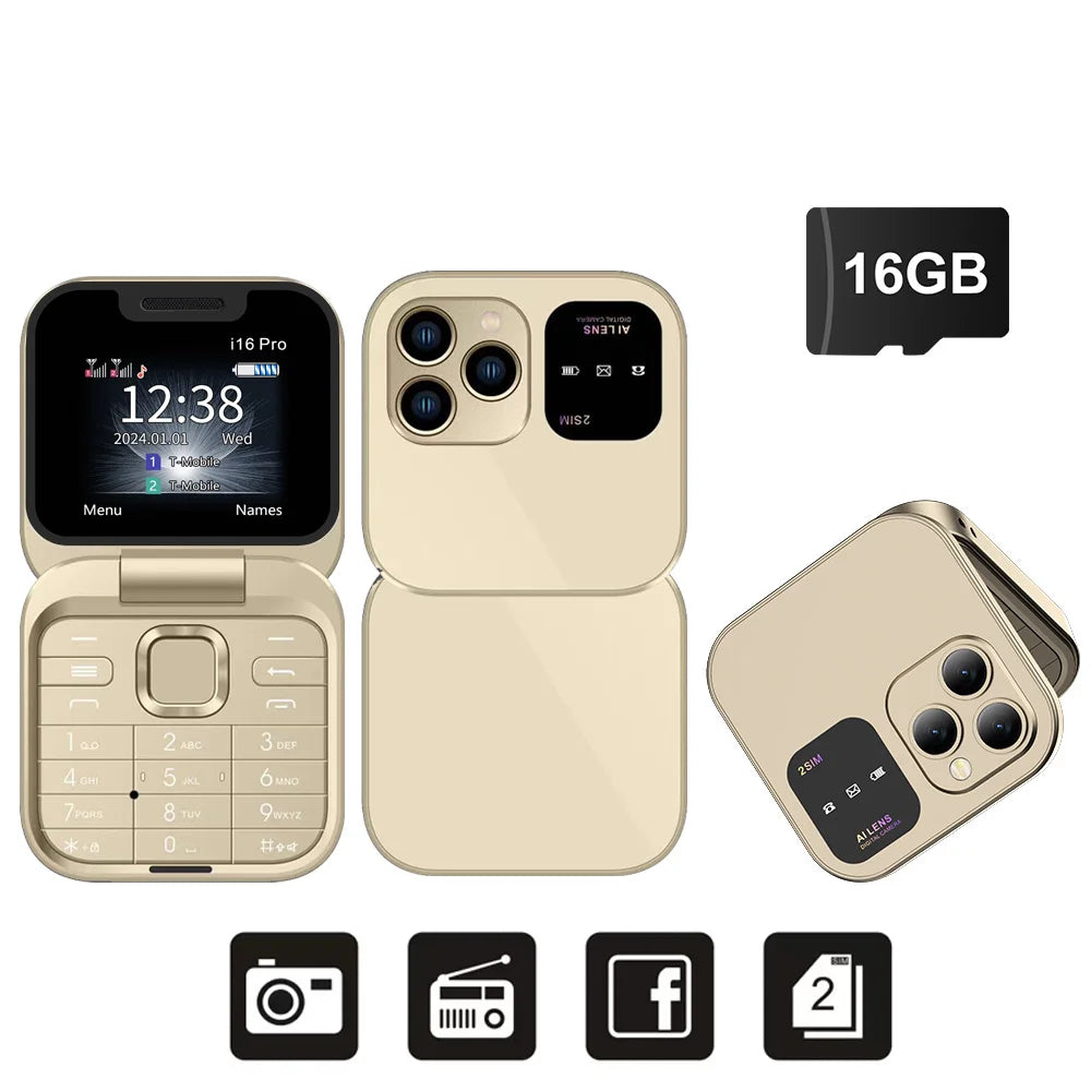 SERVO i16 Pro Mini Flip Mobile Phone Dual SIM Card Speed Dial Magic Voice Blacklist FM Radio 2G GSM Cute Foldable Cellular Phone