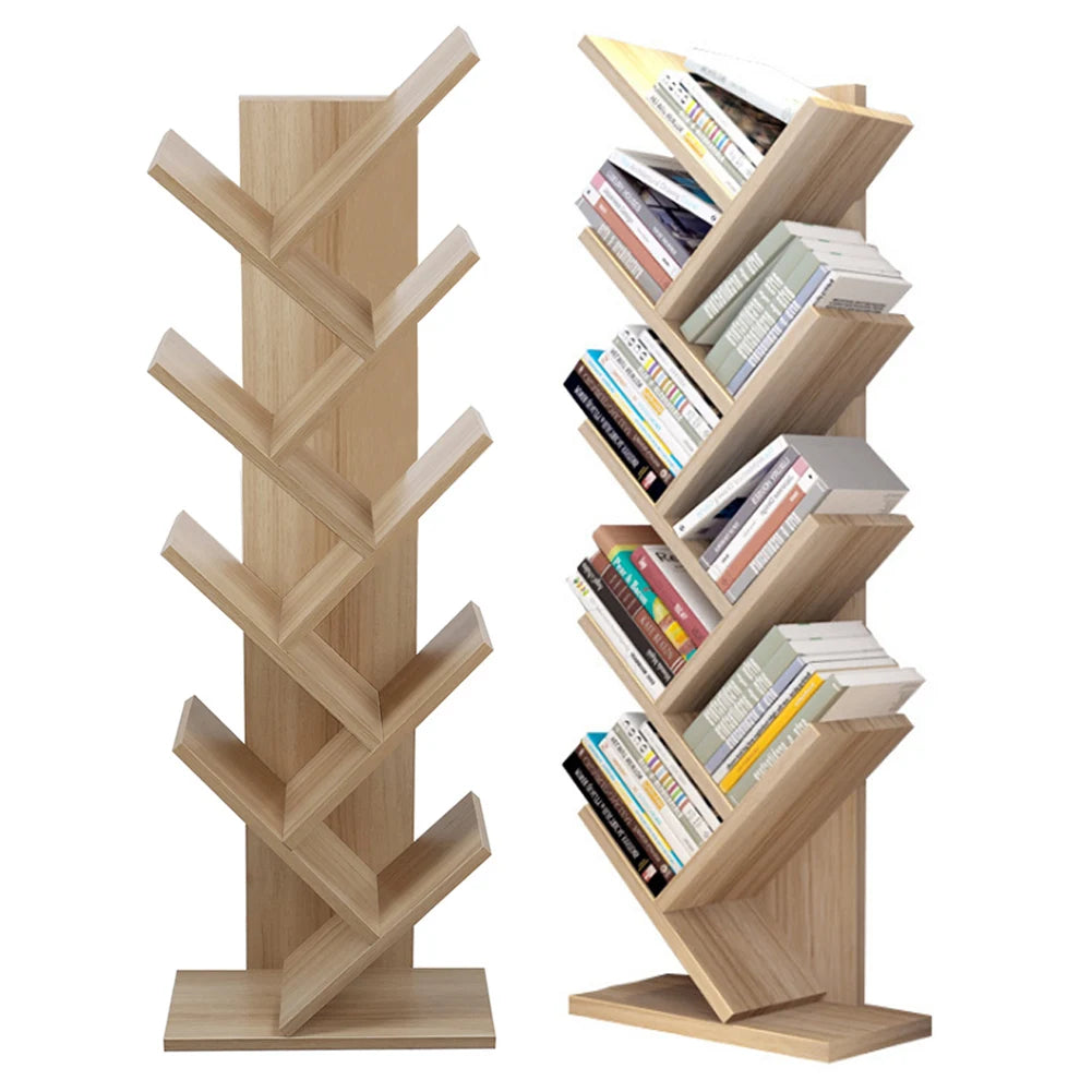 【Breeins】Rustic Standing Tree Bookshelf Wood Display Rack For Home Office Decoration Storage Organizer Shelf Bookcase