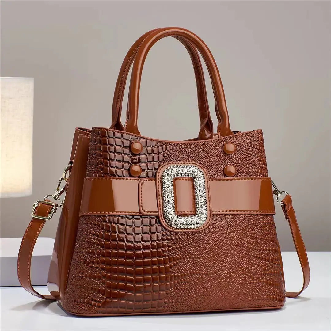 Fashionable New Women's 3-Layer Handbag Trendy Bright Leather Shoulder Bag Large Capacity Crossbody City Commuter Tote Bag Women