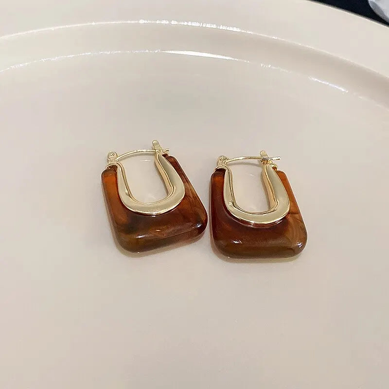 Green Pink Transparent Resin Earrings For Women Girls Geometric Irregular Stud Earrings 2023 New Trendy Ear Jewelry for Party B