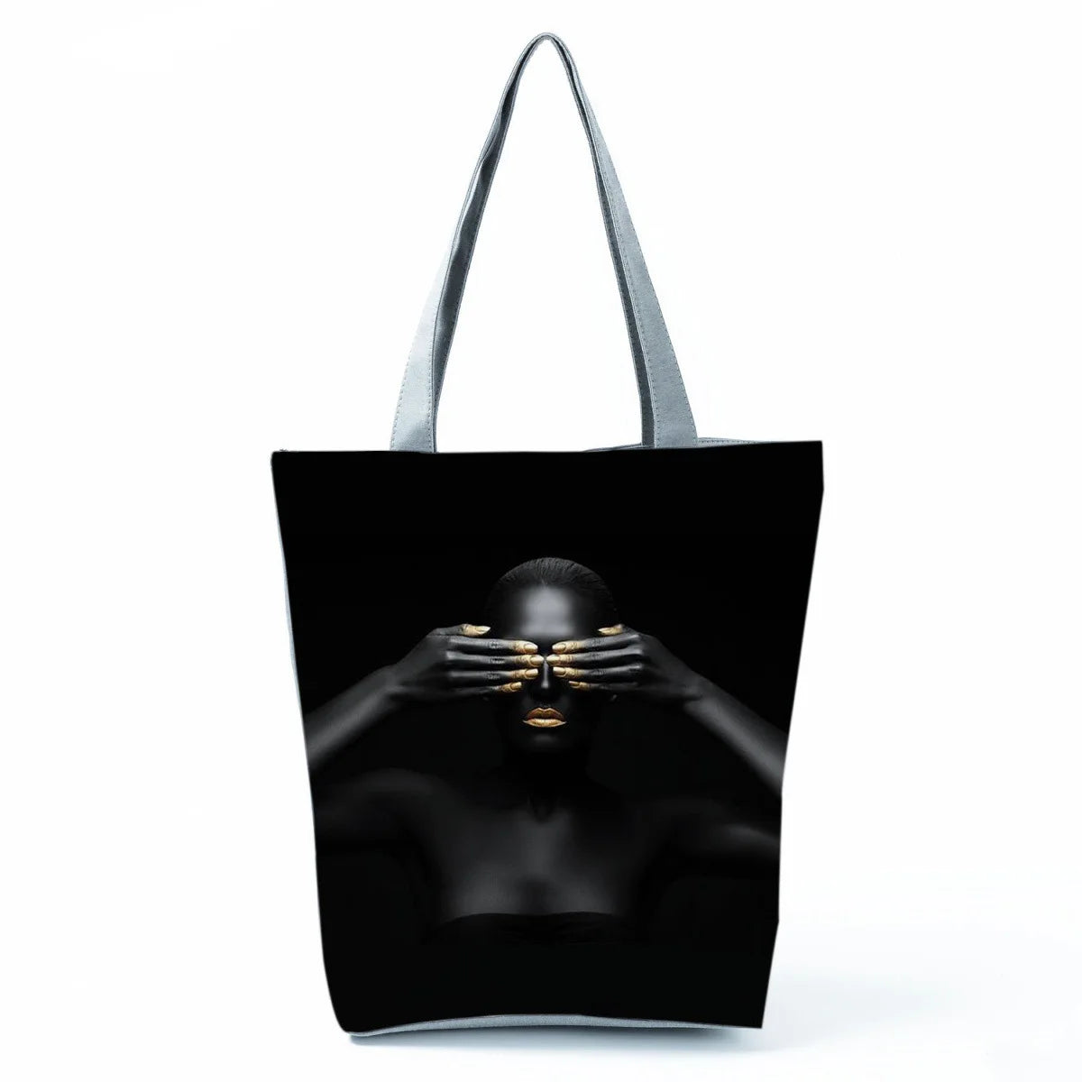 Fashionable Black Beauty Print Handbag Large Capacity Shoulder Bag Stylish Mystery Tote Bag for Women Versatile Polyester Bag