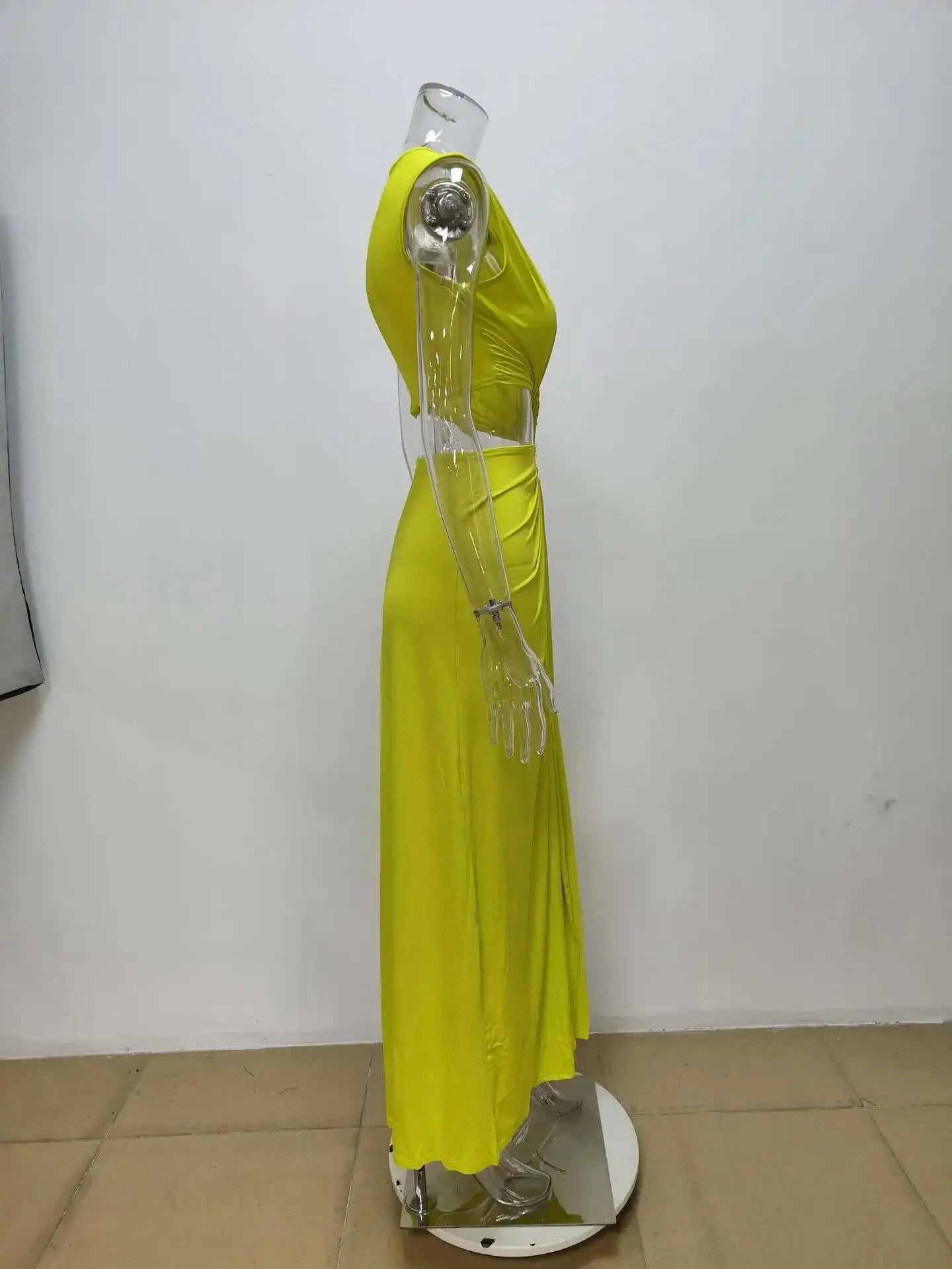 DEAT Spring New Arrival Fashion Hollow Out Sleeveless Dresses For Women Trendy Split V-neck Irregular Dress Female 11A03623