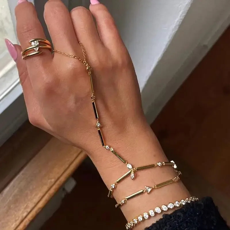 New Iced Out Oval CZ Choker Bracelet Silver Color Bling Lariat Long Bar Round Stone Long Tassel Bangle Women Jewelry