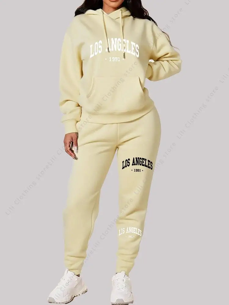 Los Angeles letter print Women Sets Hoodie and Pants sports suit High Quality Spring Autumn Aesthetic clothing Women activewear