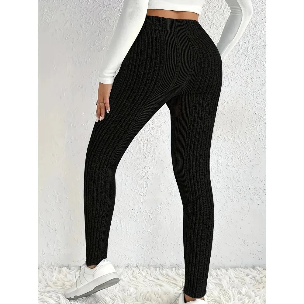 Plus Size 1XL-5XL Fashion Women's Solid Color Striped Autumn Leggings Ladies Casual Slimming Tights Bodybuilding Tights Leggings