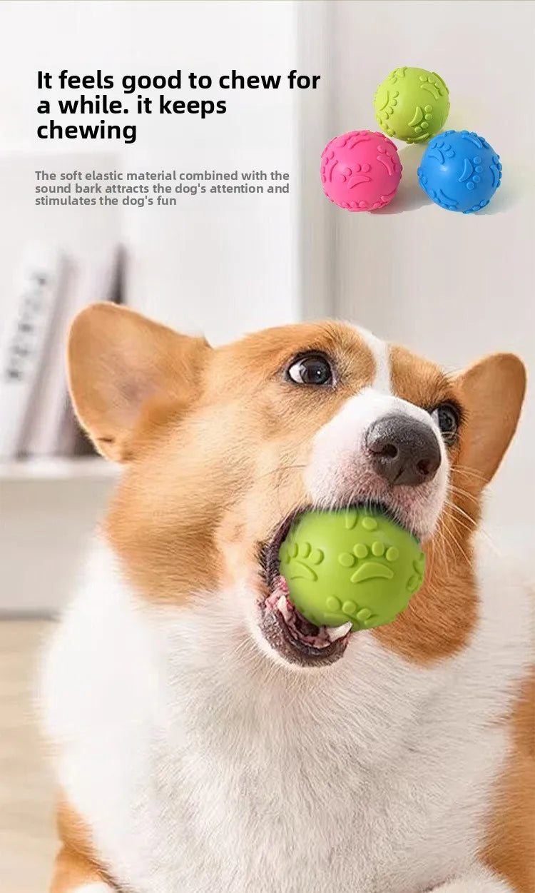 Durable Chew Resistant Squeaky Paw Print Ball Dog Toy - Pet Dental Teething Bite Proof Fetch Ball with Grippy Texture for Puppy