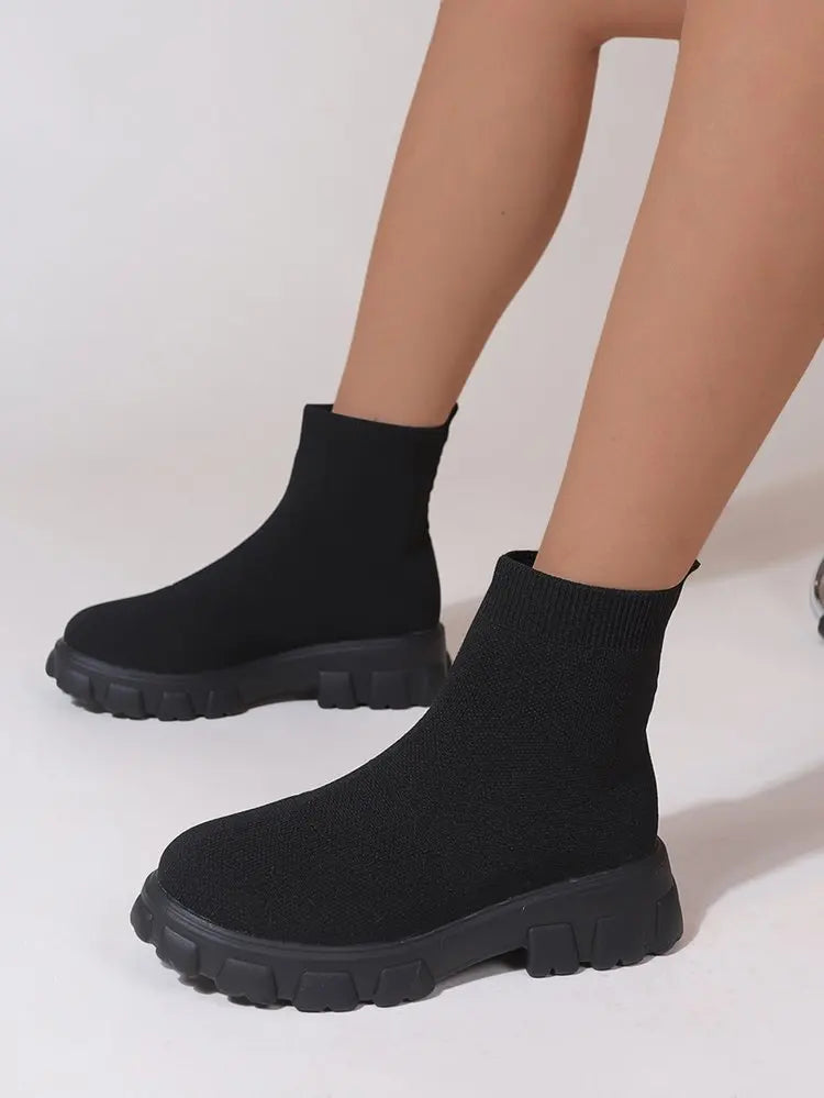 Mesh Women's Ankle Boots Fashion Women's Sock Boots Comfortable Breathable Slip-on Womens Boots High-top Women Thick-soled Shoes