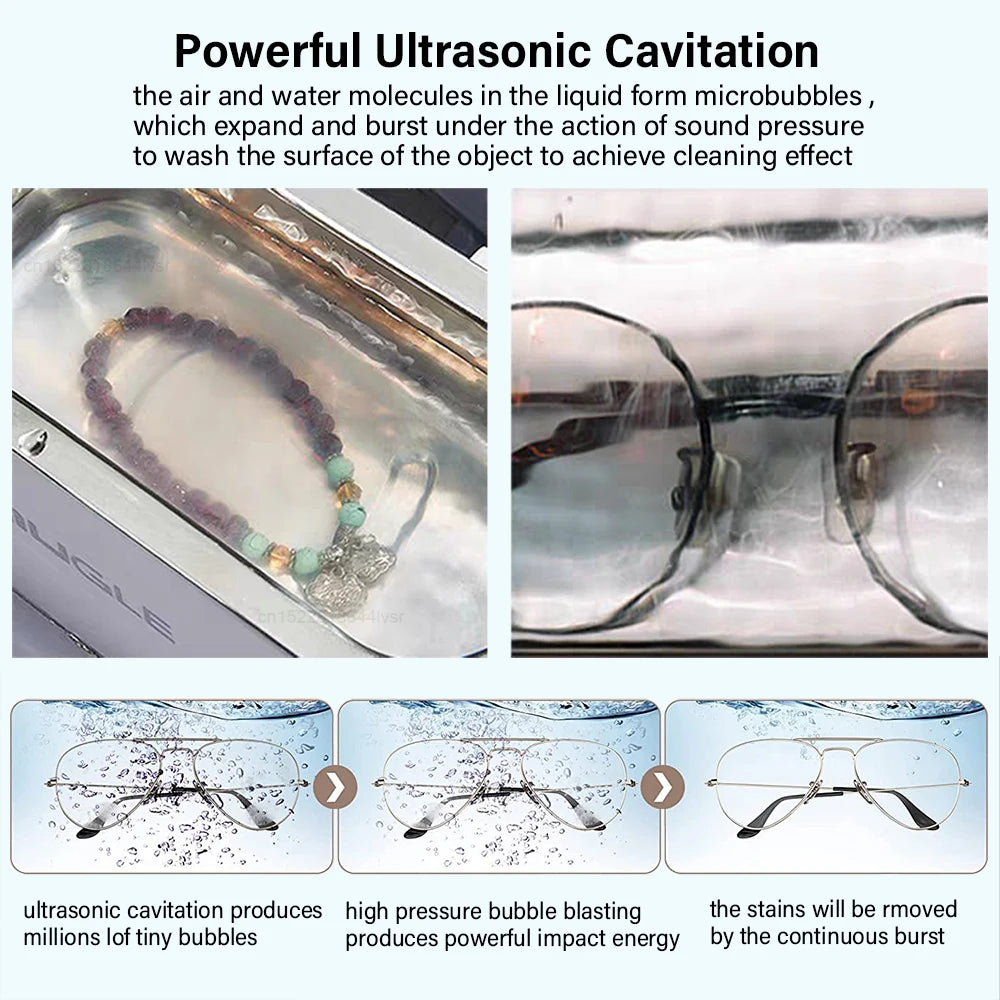 Ultrasonic Cleaner 35W Ultrasound Glasses Cleaning Machine 46KHZ High Frequency Portable Ultrasonic Washing Bath for Jewelry