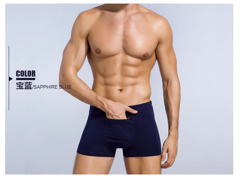 Plus Size 7XL Men's Theft-Proof Underwear Front Double Zipper Pocket Men Panties Modal Comfortable Breathable Sexy Boxer Shorts