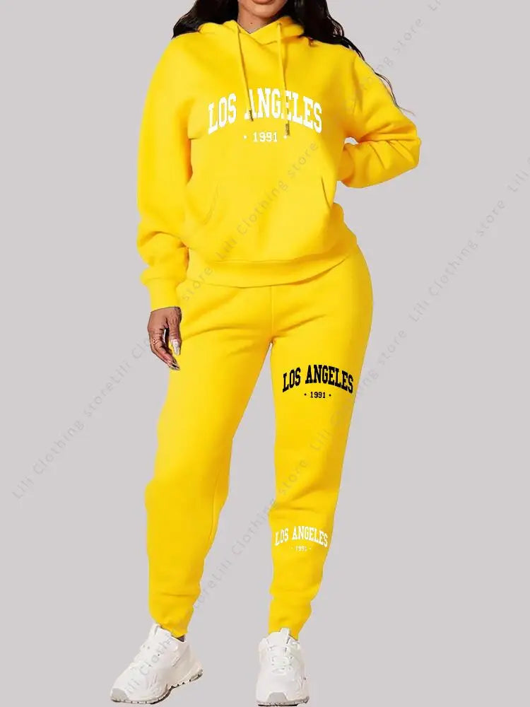 Los Angeles letter print Women Sets Hoodie and Pants sports suit High Quality Spring Autumn Aesthetic clothing Women activewear