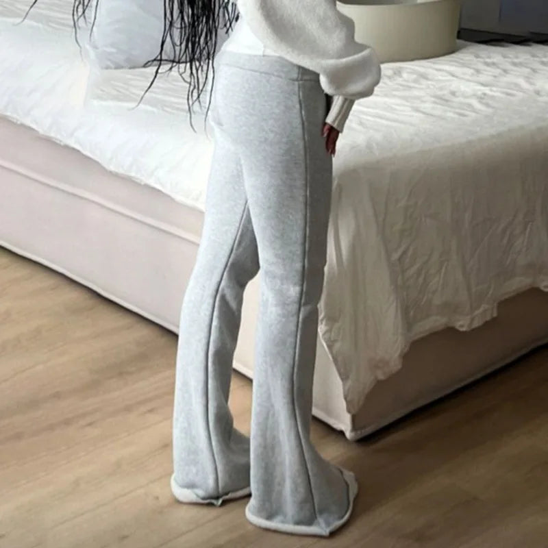 Casual Sexy Basic Solid Flare Pants Y2K Slim Low-Waisted Boot Cut Pants Women 2024 Autumn Spring Fashion Streetwear Lady