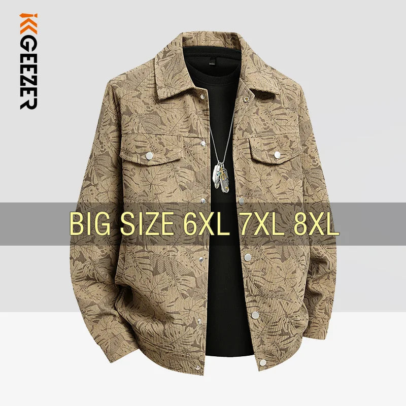 Men Jacket Corduroy Trench Coats Oversize 6XL 7XL 8XL Plus Size Print Spring Pattern Hip Hop Motorcycle Pocket Streetwear Soft