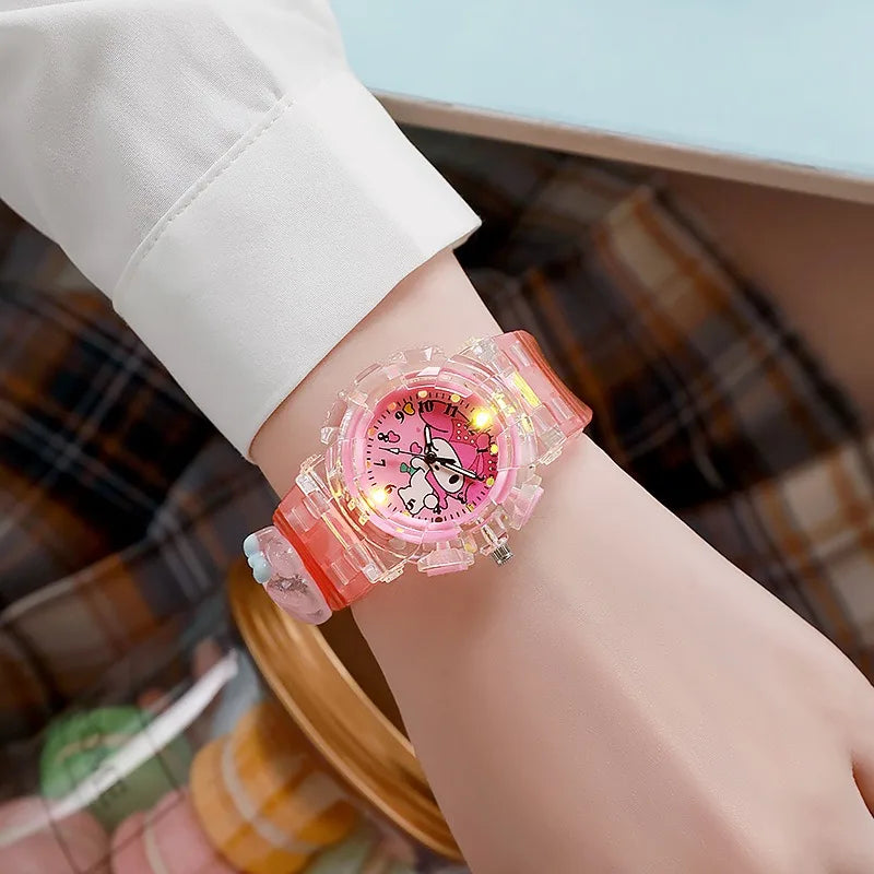 Sanrio luminescence Cinnamoro Kuromi 3D Pattern Child Wrist Watch Cute Watch Cartoon Christmas Watchband Kids Gift