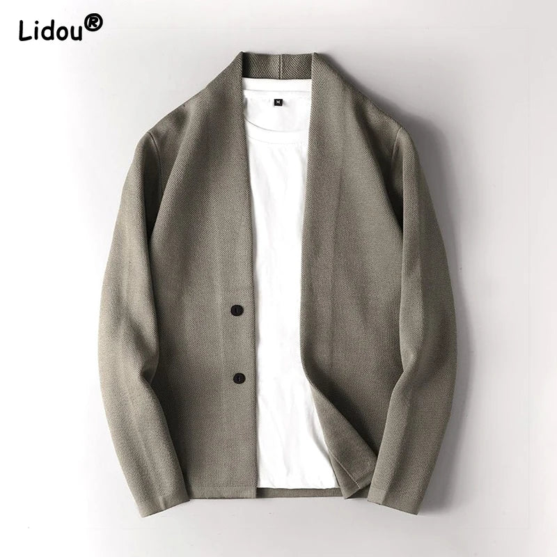 2023 New Spring and Autumn High End Fashion Business Leisure Slim Fit Handsome Versatile V-neck Single Breasted Sweater Cardigan