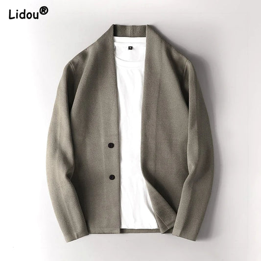 2023 New Spring and Autumn High End Fashion Business Leisure Slim Fit Handsome Versatile V-neck Single Breasted Sweater Cardigan