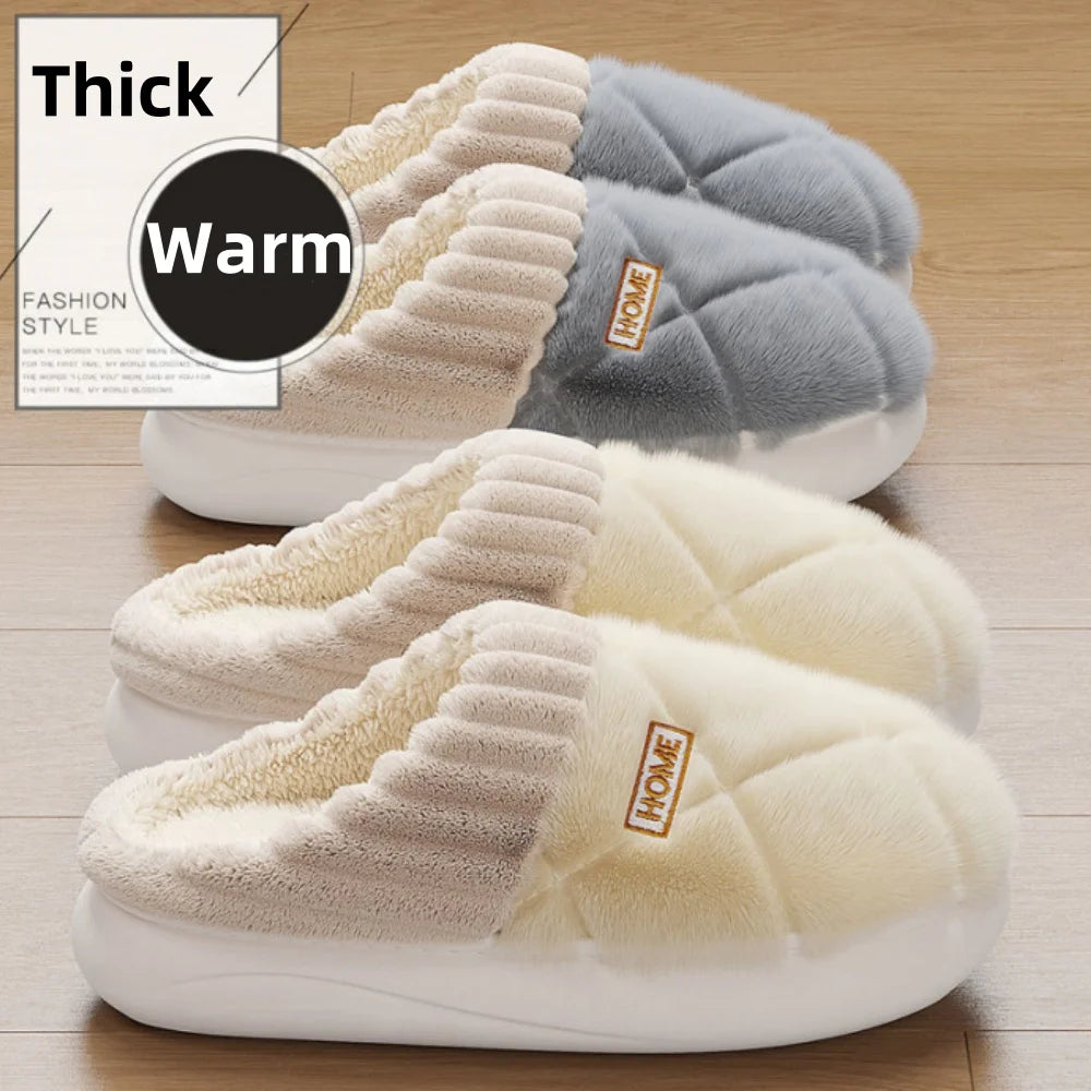 Home Couple Slippers Autumn Winter Warm Anti-slip Indoor Plush Soft Shoes Comfortable Cotton Thicken Sleeping Slippers Woman Men