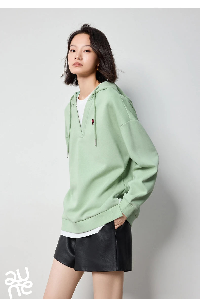 TOYOUTH Women Hoodies Sweatshirt 2024 Autumn New Heart Patter Embroidery Fake Two Piece Hooded Pullover Tops