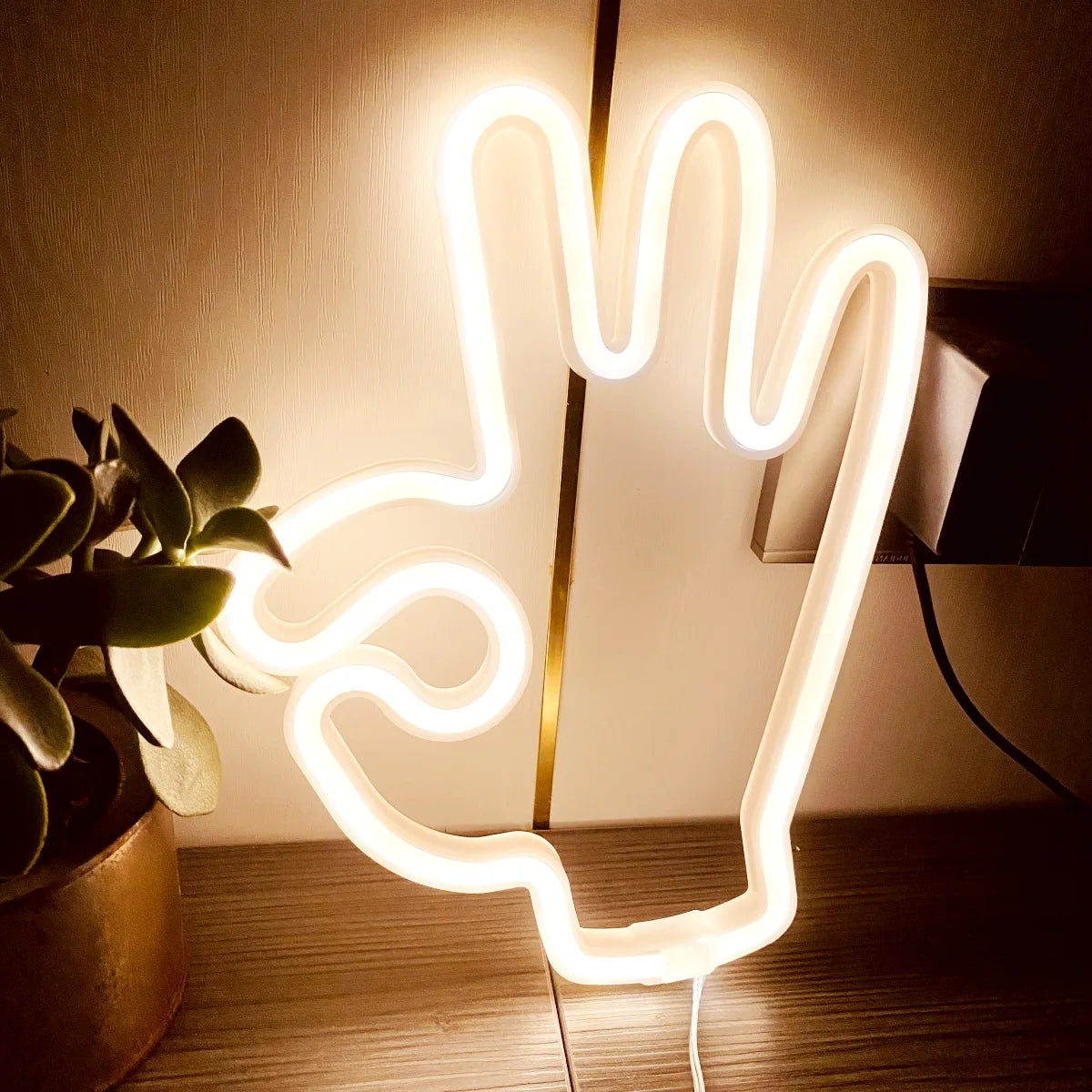 Peace Hand LED Neon Sign Win Victory Gesture Finger Night Lamp OK Neon Lights Bedroom Living Room Wall Home Office Decor