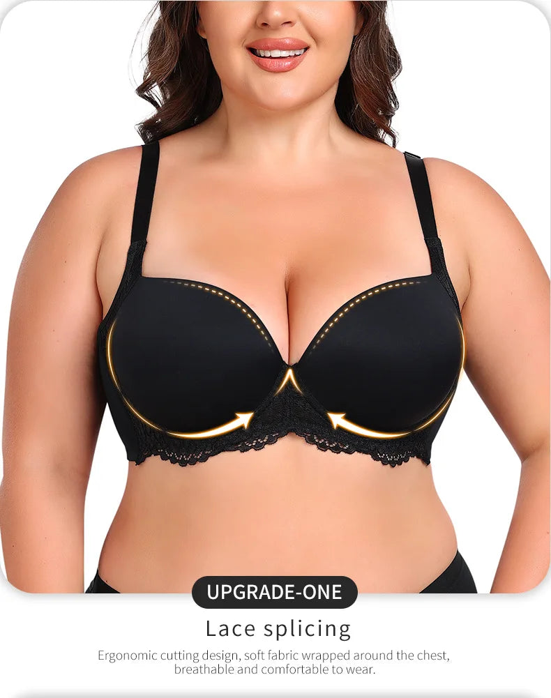 Plus Size Lingerie for Large Busts  Minimizing Anti-Sag Gathering Breathable Underwired Big Cup Size B C D E F 38 40 42 44 46 48